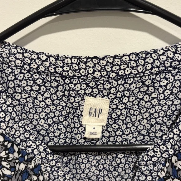 GAP Navy Floral V-Neck Tie-Waist Midi Dress - Picture 2 of 2